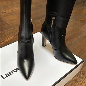 LARROUDE CHRISTY Vegan Stretch Boots size 6.5 Black Brand New